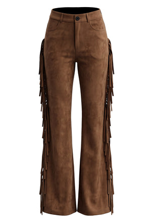 Brown 1970s Western Fringe Suede Flare Pants