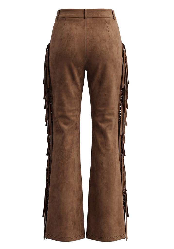Brown 1970s Western Fringe Suede Flare Pants