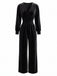 1950s Velvet V-Neck Long Sleeve Waist Smocked Jumpsuit
