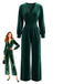 1950s Velvet V-Neck Long Sleeve Waist Smocked Jumpsuit