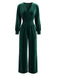 1950s Velvet V-Neck Long Sleeve Waist Smocked Jumpsuit