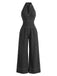 1940s Halter Wide-Leg Denim-Look Jumpsuit