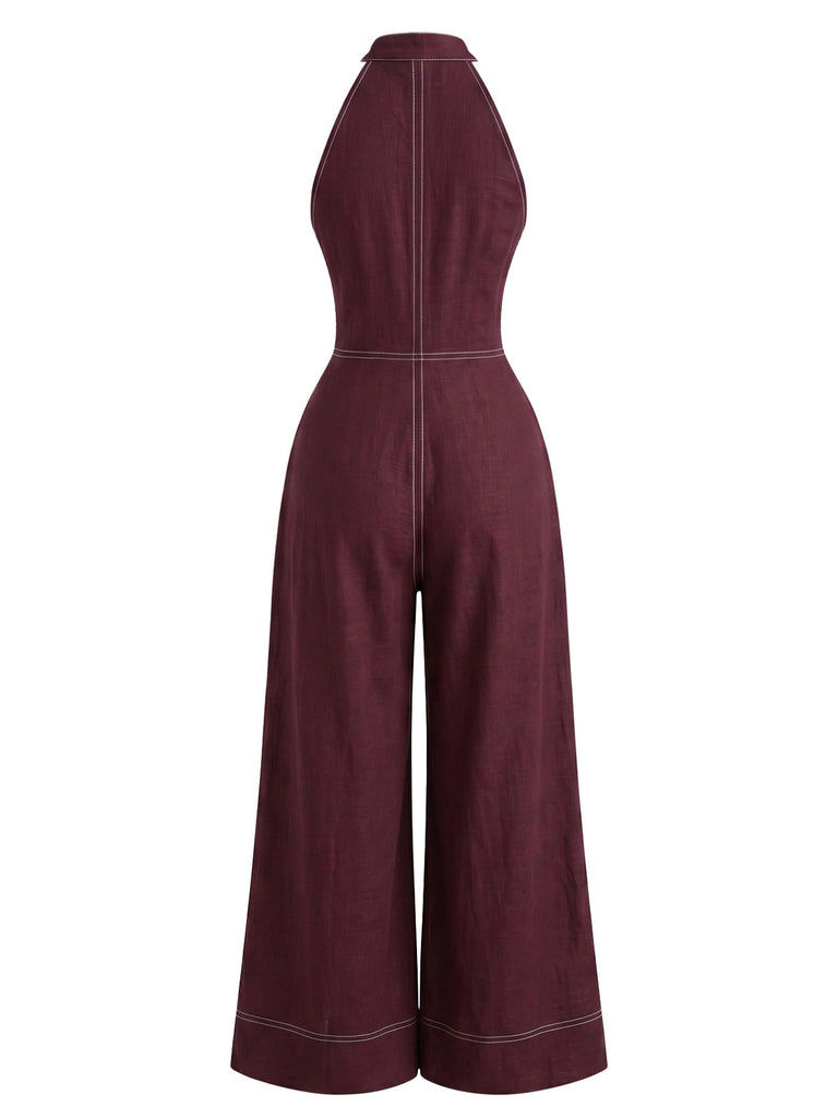 1940s Halter Wide-Leg Denim-Look Jumpsuit