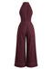 1940s Halter Wide-Leg Denim-Look Jumpsuit