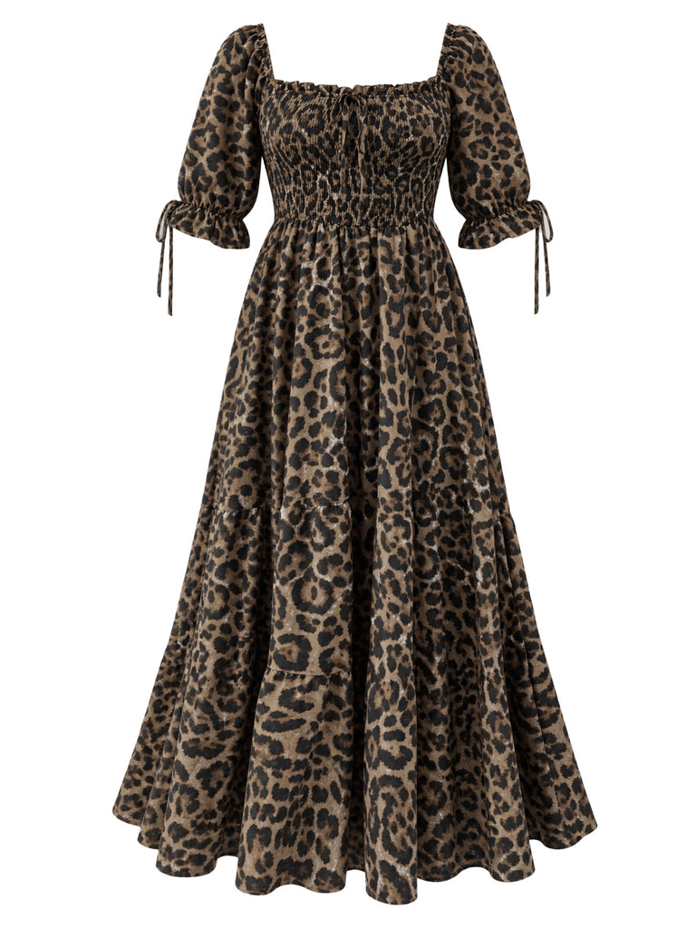 Plus Size Leopard Print Ruched Midi Dress 2