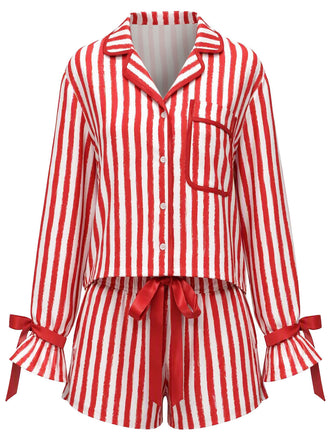 [Pre-Sale] 1970s Red White Stripe Pajama Shorts Set 1