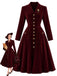 [Pre-Sale] Red 1940s Velvet Lapel Collar Pockets Button Midi Dress