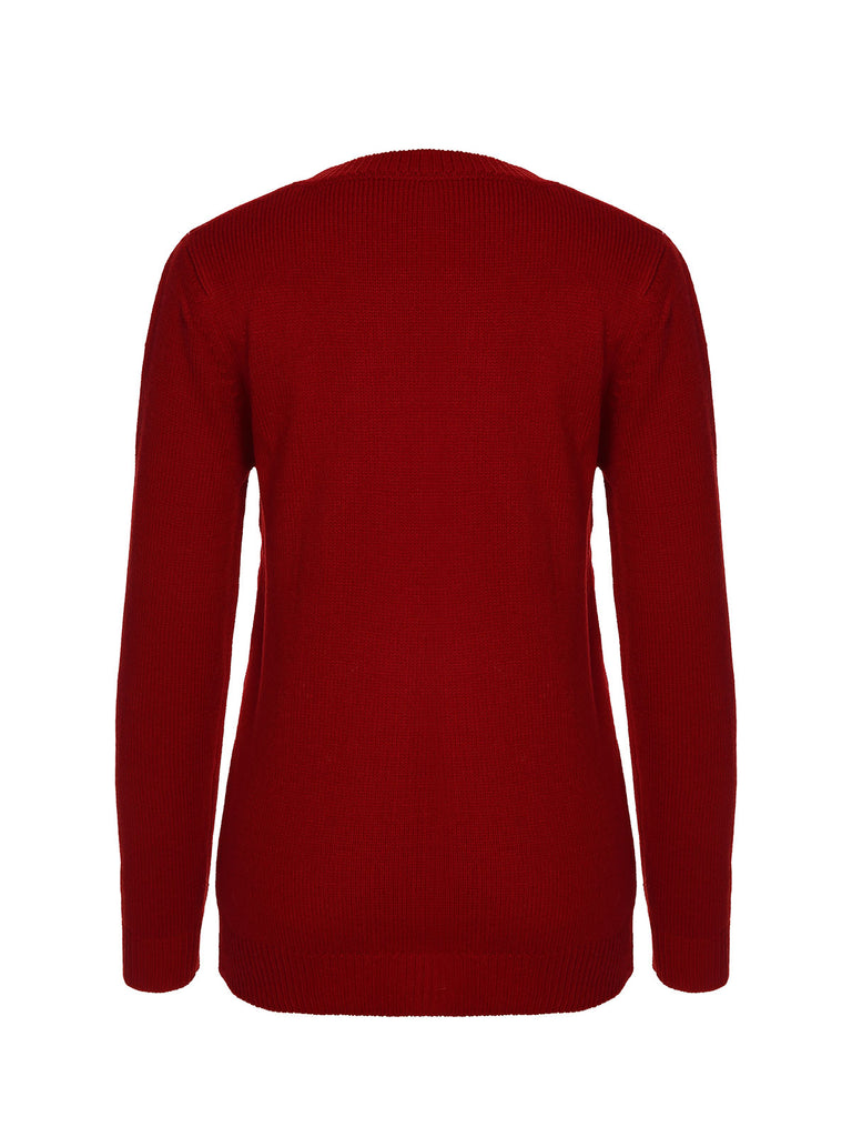 Red 1940s Christmas Reindeer Knit Sweater, vintage fashion, retro style - perfect for women who love vintage and retro fashion