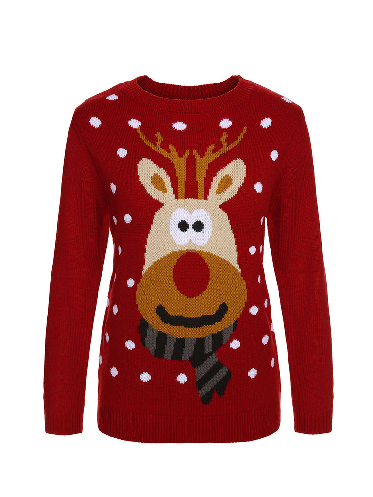 Red 1940s Christmas Reindeer Knit Sweater, vintage fashion, retro style - perfect for women who love vintage and retro fashion