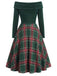 Red 1950s Christmas Off Shoulder Tartan Dress