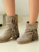 Suede 2-Way Fold-Over Fringe Chunky Heel Boots