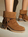 Suede 2-Way Fold-Over Fringe Chunky Heel Boots
