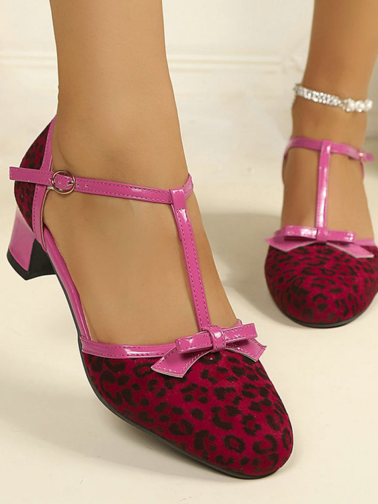 Leopard Print T Strap Mary Jane Heels 6