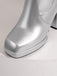 Patent Leather Round Toe Solid High Heel Boots, vintage fashion, retro style, classic design, women, elegant