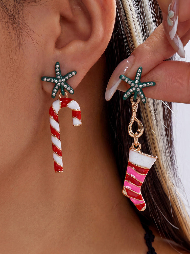 Candy Cane Rhinestone Holiday Drop Earrings 3