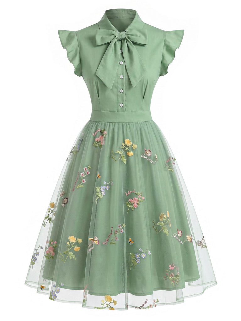 Black 1950s Butterfly Patchwork Vintage Dress