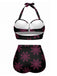 Black 1950s Floral Print Lace-Up Halter Swimsuit, vintage swimsuit, pin-up swimwear - perfect for women who love vintage and retro fashion