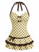 [Pre-Sale] Cream 1940s Halter Bow Polka Dot Swim Dress - vintage dress, retro fashion for vintage lovers
