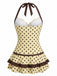 [Pre-Sale] Cream 1940s Halter Bow Polka Dot Swim Dress - vintage dress, retro fashion for vintage lovers