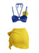 3PCS Blue 1980s Phalaenopsis Halter Bikini Set & Yellow Sarong, vintage swimsuit, pin-up swimwear - perfect for women who love vintage and retro fashion