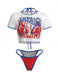 3PCS 1980s Patriotic Graphic Mesh Crop Top & Bikini Set, vintage top, retro blouse - perfect for women who love vintage and retro fashion