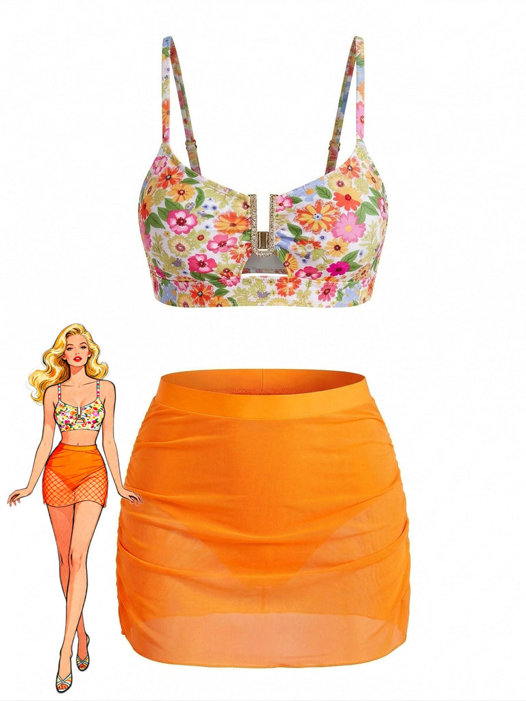 1960s Floral U-Metal Buckle High Waist Tankini Set, vintage fashion, retro style - perfect for women who love vintage and retro fashion
