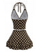 Brown 1950s Polka Dot Halter Ruffle Swimsuit, vintage swimsuit, pin-up swimwear - perfect for women who love vintage and retro fashion