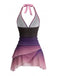 Lavender 1980s Halter Ombre Ruched Tankini Set, vintage fashion, retro style - perfect for women who love vintage and retro fashion