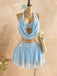 2PCS Light Blue 1980s Halter Backless Tube Top & Skirt Set, vintage skirt, retro style - perfect for women who love vintage and retro fashion