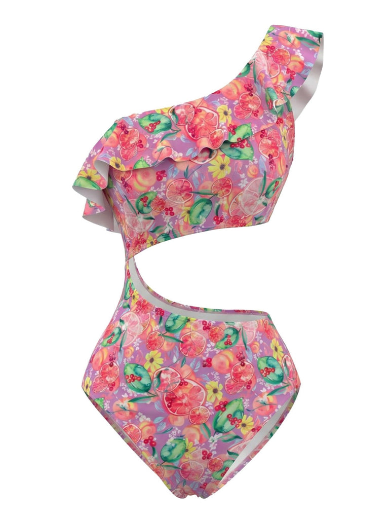 Pink 1980s Print One Shoulder One Piece One Piece Swimsuit 5
