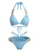 1980s Halter Rhinestone Strappy Bikini Set
