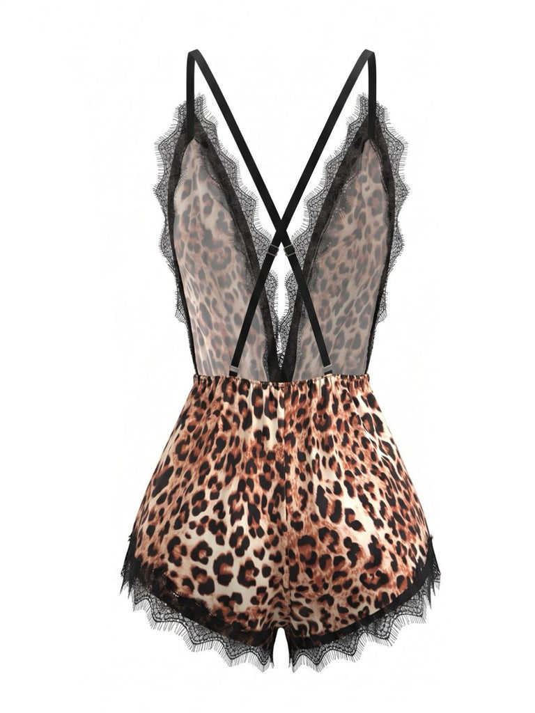 1950s Spaghetti Strap Leopard Lace Sleepwear, vintage fashion, retro style - perfect for women who love vintage and retro fashion