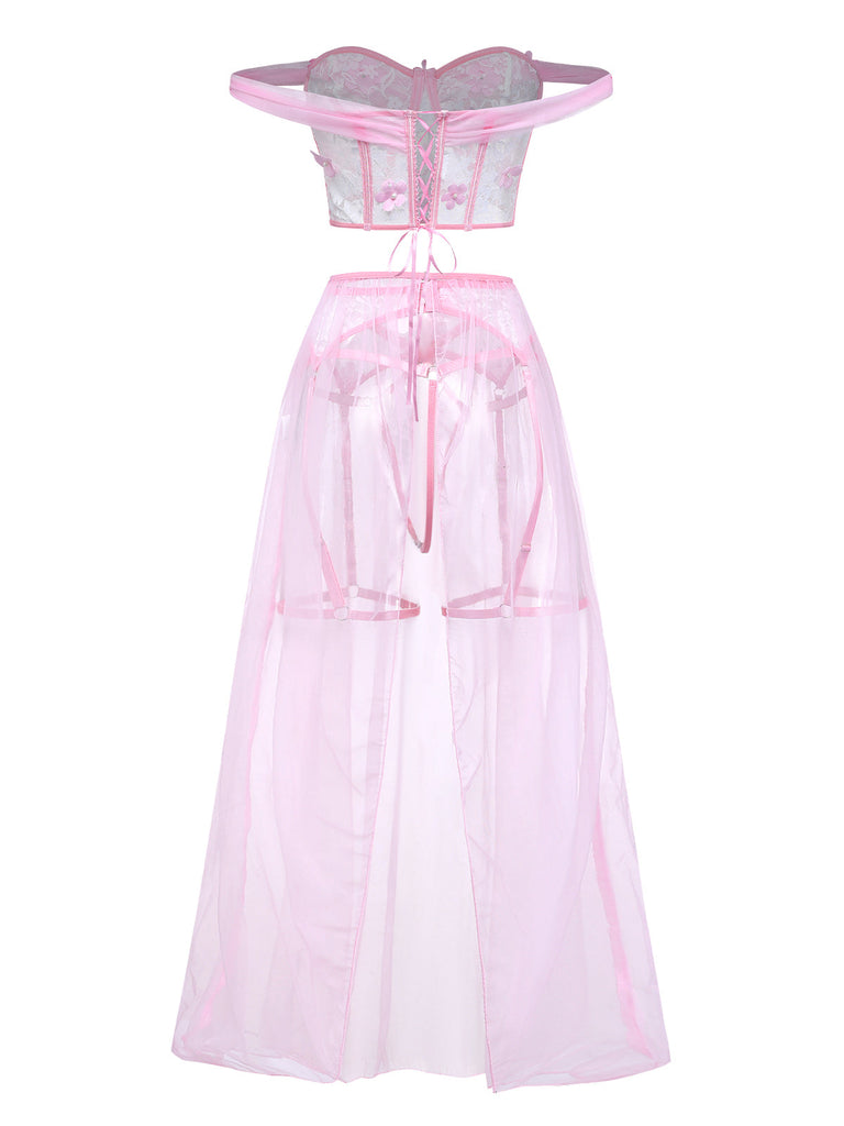 Pink 1960s Spaghetti Strap Sheer Pajama Set 5