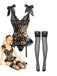1950s Leopard Bow Strap Lace Lingerie Set with Stockings
