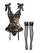 1950s Leopard Bow Strap Lace Lingerie Set with Stockings