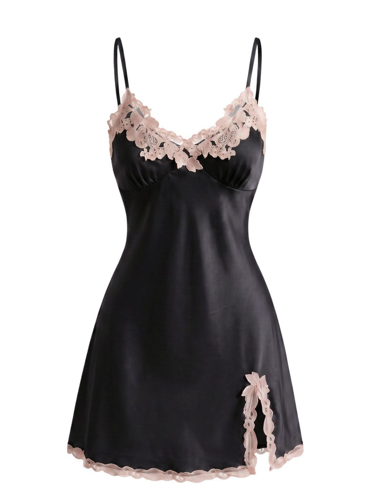 1930s Satin Lace Trim Slip Nightgown