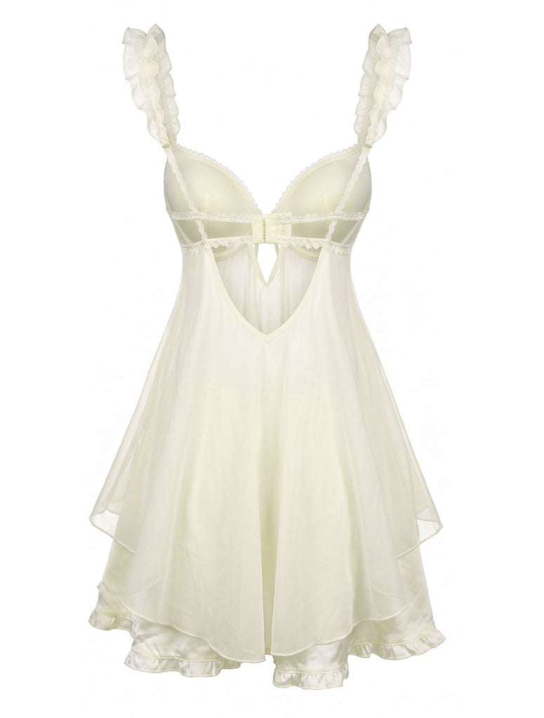 1950s Ruffle Hem Bow Babydoll Slip Nightgown