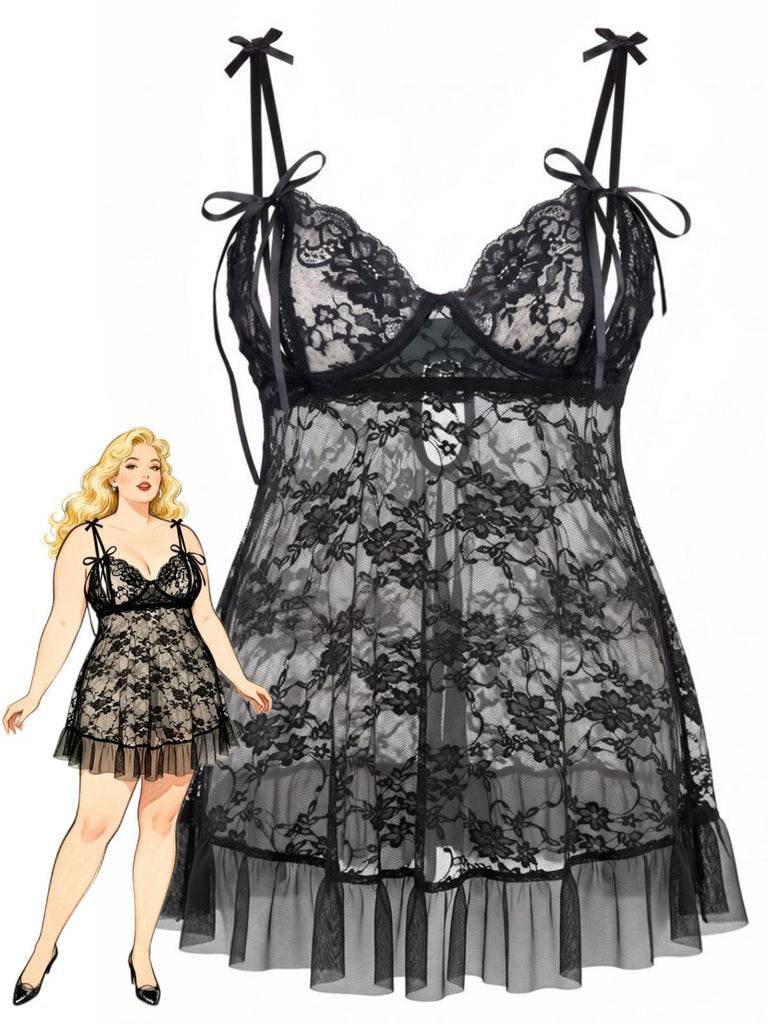Black 1950s Lace Halter Nightgown 1