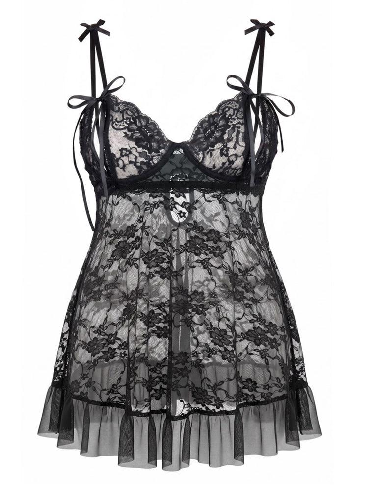Black 1950s Lace Halter Nightgown 2