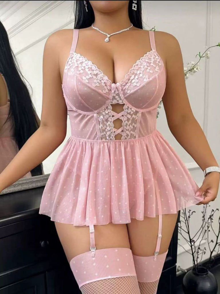 1950s Polka Dot Mesh Halter Nightgown 3