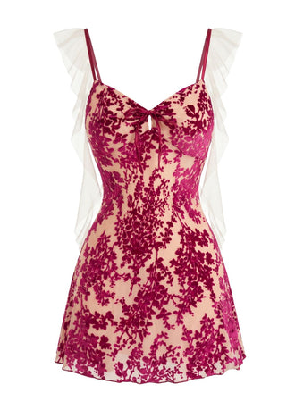 1950s Floral Mesh Velvet Nightgown 5