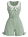 Sage Green 1950s Bow Peter Pan Collar Belted Romper, vintage romper, retro jumpsuit - perfect for women who love vintage and retro fashion