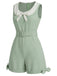 Sage Green 1950s Bow Peter Pan Collar Belted Romper, vintage romper, retro jumpsuit - perfect for women who love vintage and retro fashion