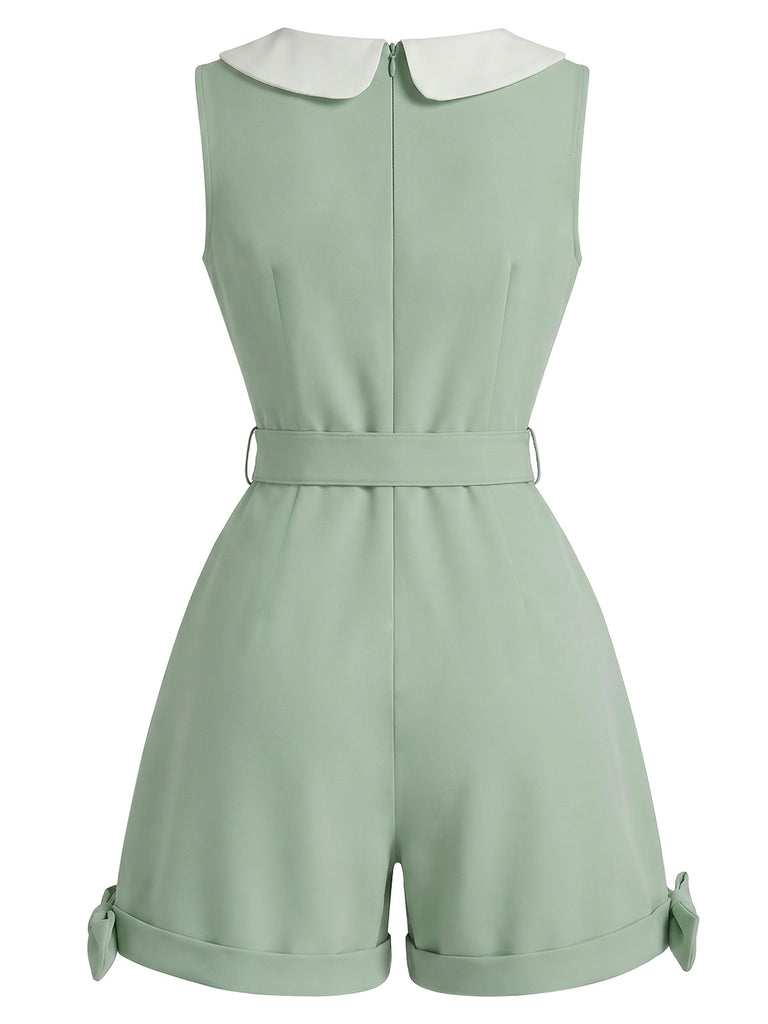 Sage Green 1950s Bow Peter Pan Collar Belted Romper, vintage romper, retro jumpsuit - perfect for women who love vintage and retro fashion