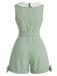 Sage Green 1950s Bow Peter Pan Collar Belted Romper, vintage romper, retro jumpsuit - perfect for women who love vintage and retro fashion