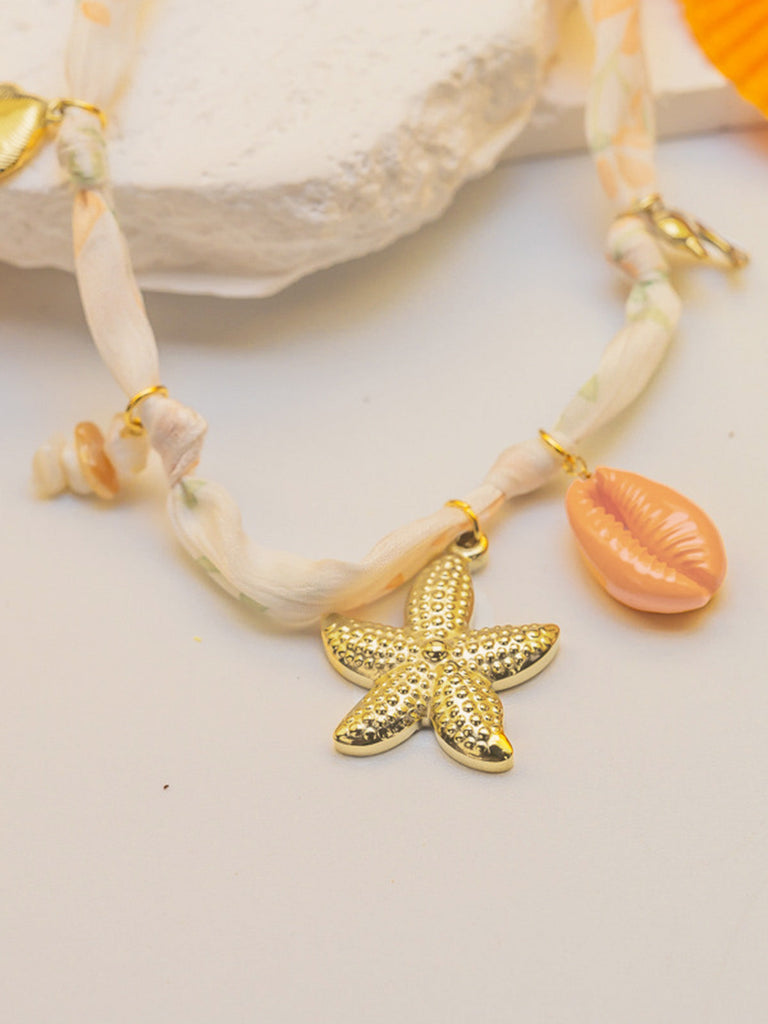 Seashell Starfish Charm Beach Necklace - vintage accessory, retro jewelry, classic style for vintage lovers