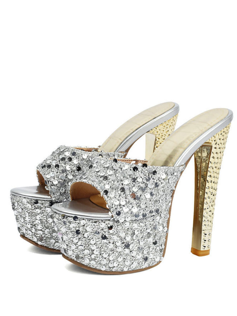 Sequin High Heel Chunky Heel Shoes 13