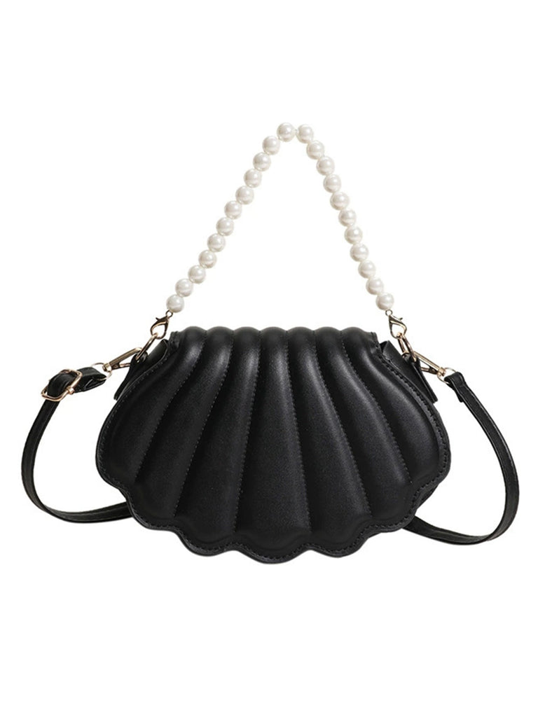 Shell Shape Pearl Chain PU Leather Bag - vintage fashion, retro style