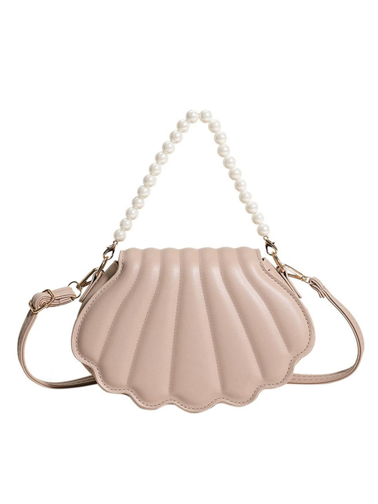 Shell Shape Pearl Chain PU Leather Bag - vintage fashion, retro style