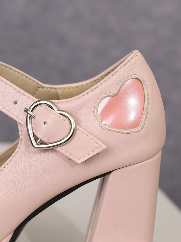 Vintage Heart Cut-Outs & Buckle Mary Jane High Heel Shoes - vintage shoes, retro heels